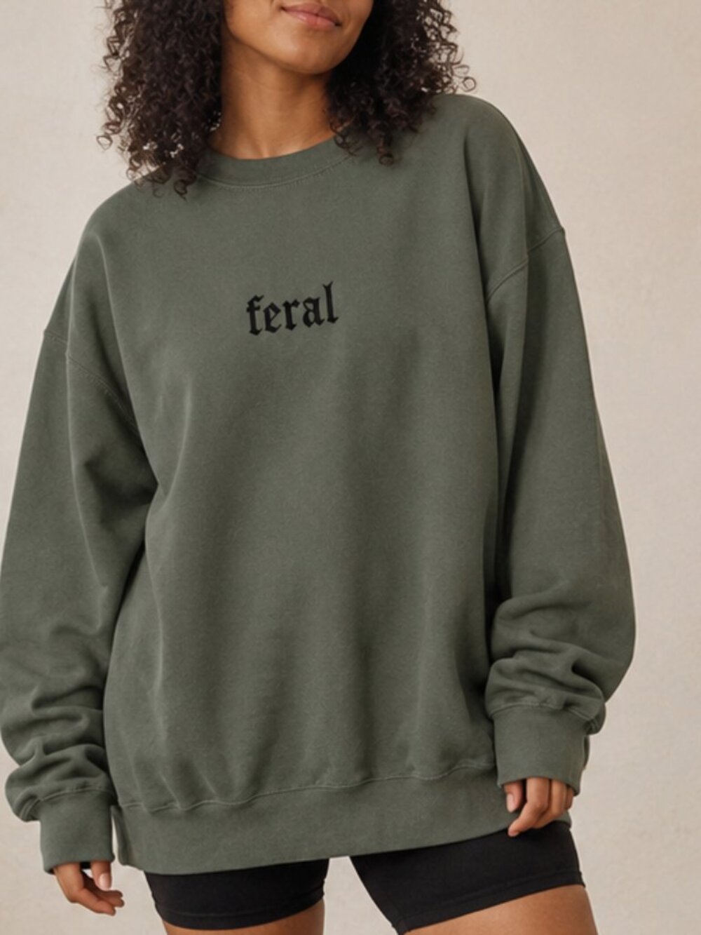 Feral Embroidered Gildan Sweatshirt Military Green Gothic Unisex Large